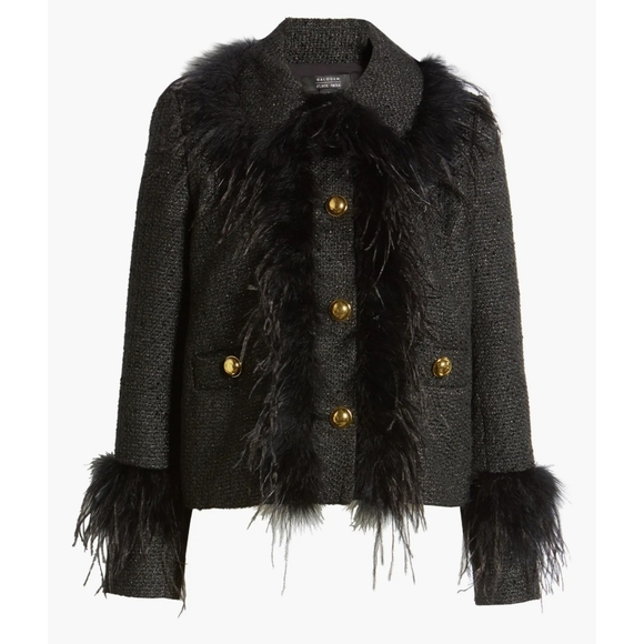 Halogen x Atlantic-Pacific Feather Trim Tweed Blazer (2X) - Picture 9 of 12